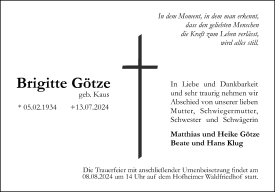 Traueranzeige von Brigitte Götze 