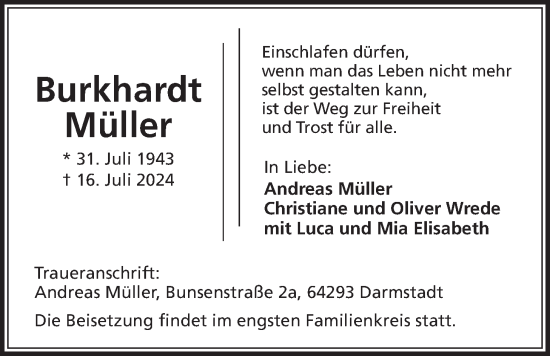 Traueranzeige von Burkhardt Müller von Giessener Allgemeine, Alsfelder Allgemeine