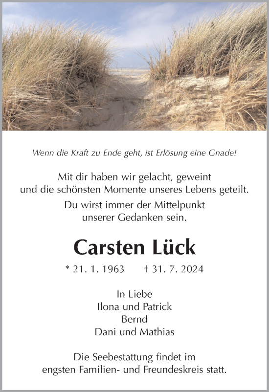 Traueranzeige von Carsten Lück von Giessener Allgemeine, Alsfelder Allgemeine