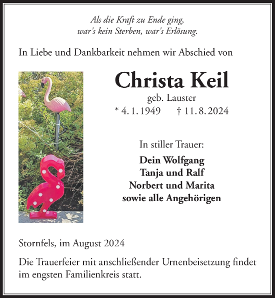 Traueranzeige von Christa Keil von Kreis-Anzeiger