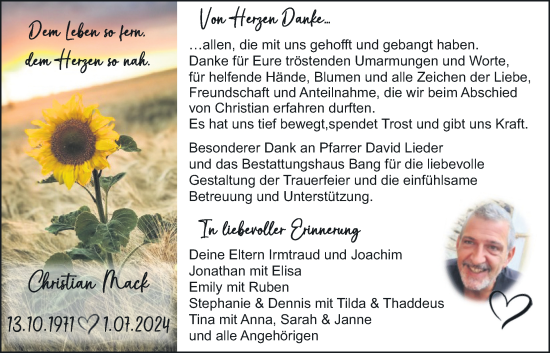 Traueranzeige von Christian Mack von Butzbacher Zeitung