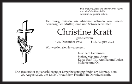 Traueranzeige von Christine Kraft von Bad Vilbel/Karben