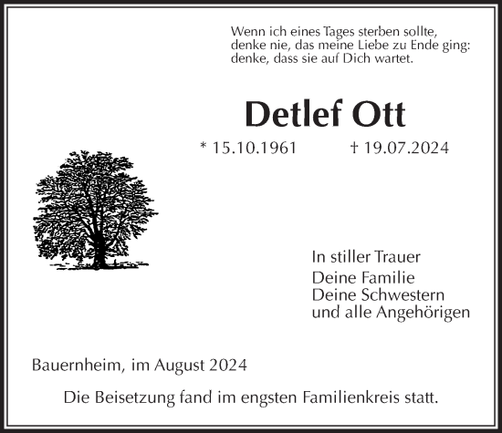 Traueranzeige von Detlef Ott von Wetterauer Zeitung