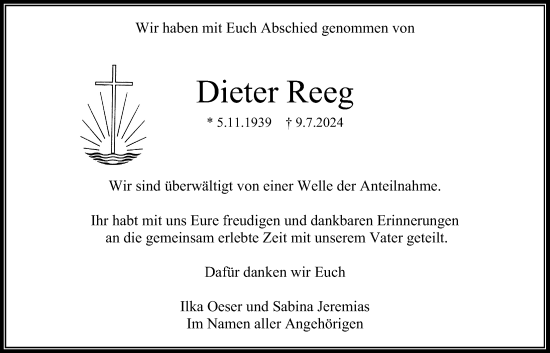 Traueranzeige von Dieter Reeg von Bad Vilbel/Karben