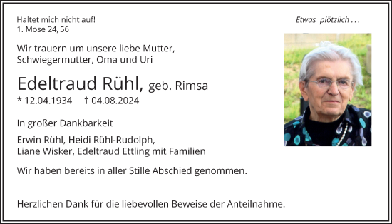 Traueranzeige von Edeltraud Rühl von Giessener Anzeiger