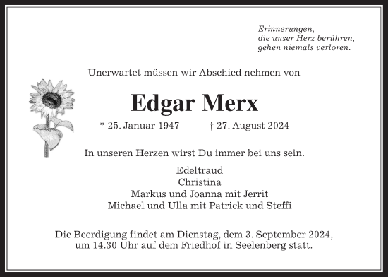 Traueranzeige von Edgar Merx von Usinger Anzeiger