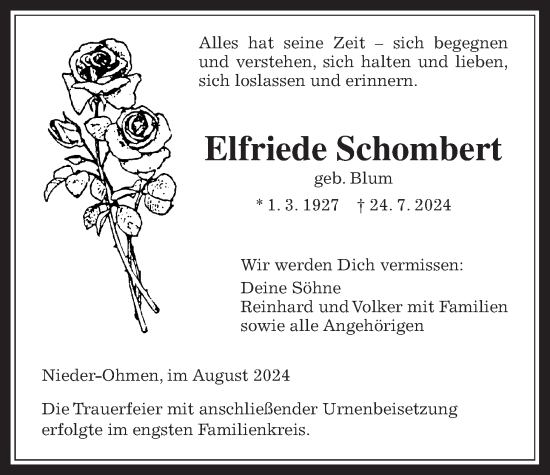 Traueranzeige von Elfriede Schombert von Mücker Stimme