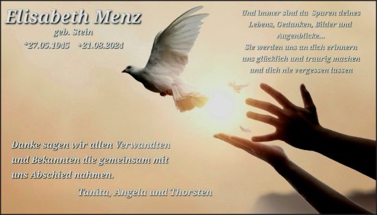 Traueranzeige von Elisabeth Menz von Licher Wochenblatt