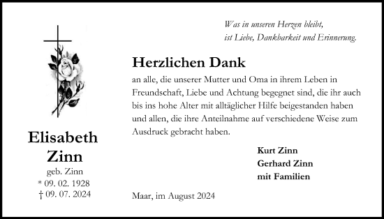 Traueranzeige von Elisabeth Zinn von Lauterbacher Anzeiger