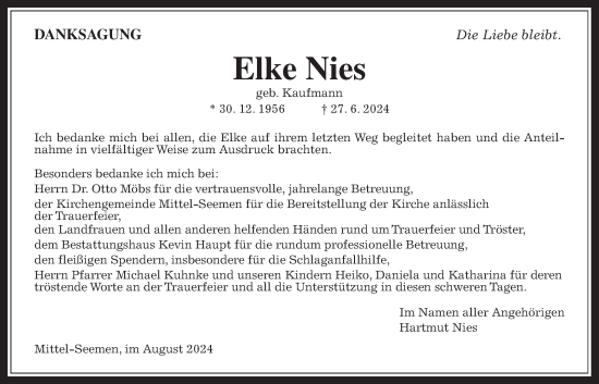 Traueranzeige von Elke Nies von Kreis-Anzeiger