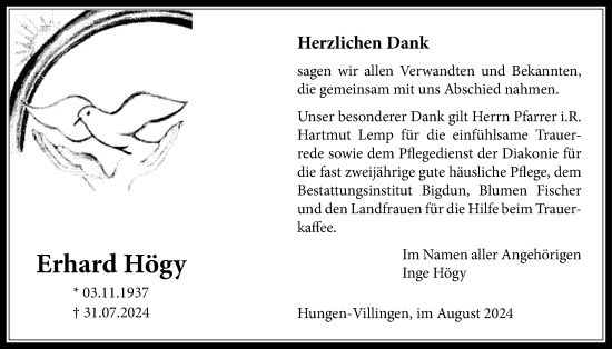 Traueranzeige von Erhard Högy von Licher Wochenblatt