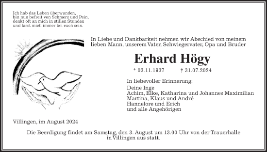 Traueranzeige von Erhard Högy von Giessener Allgemeine, Alsfelder Allgemeine