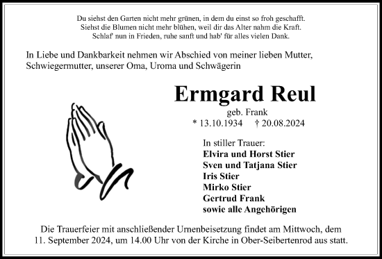 Traueranzeige von Ermgard Reul von Lauterbacher Anzeiger
