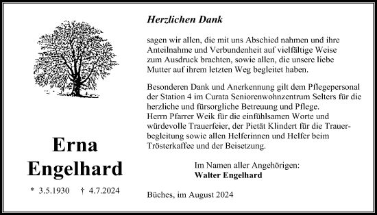 Traueranzeige von Erna Engelhard von Kreis-Anzeiger