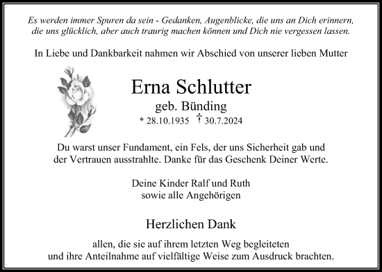 Traueranzeige von Erna Schlutter von Bad Vilbel/Karben