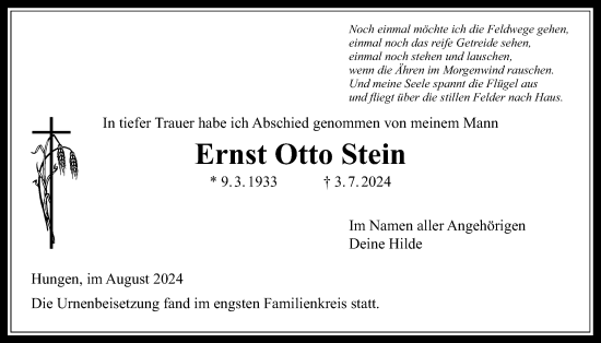 Traueranzeige von Ernst Otto Stein von Licher Wochenblatt