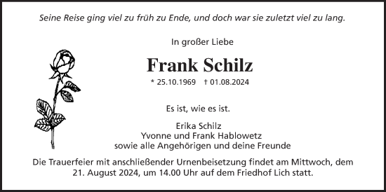 Traueranzeige von Frank Schilz von Licher Wochenblatt