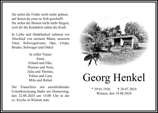 Traueranzeige von Georg Henkel von Giessener Anzeiger, Giessener Allgemeine, Alsfelder Allgemeine