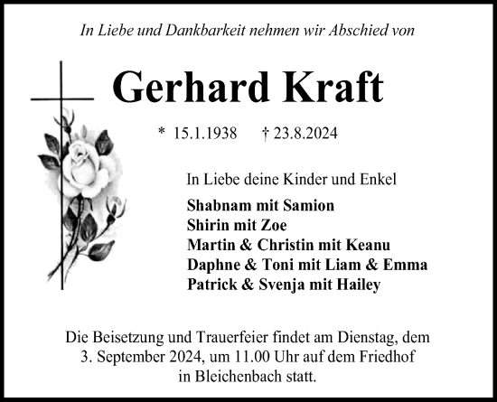 Traueranzeige von Gerhard Kraft von Kreis-Anzeiger
