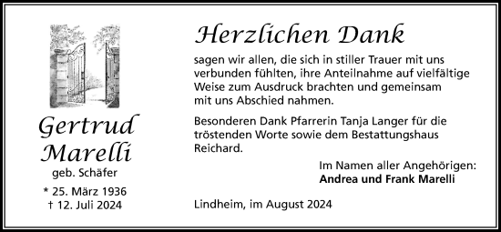 Traueranzeige von Gertrud Marelli von Kreis-Anzeiger