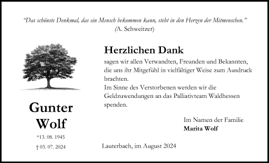Traueranzeige von Gunter Wolf von Lauterbacher Anzeiger