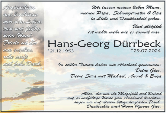 Traueranzeige von Hans-Georg Dürrbeck von Licher Wochenblatt