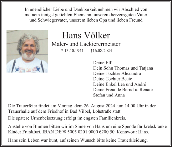 Traueranzeige von Hans Völker von Bad Vilbel/Karben