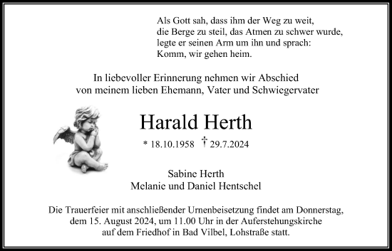 Traueranzeige von Harald Herth von Bad Vilbel/Karben