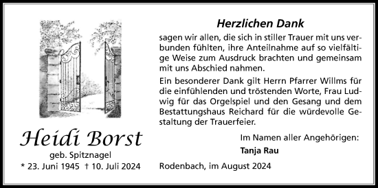 Traueranzeige von Heidi Borst 
