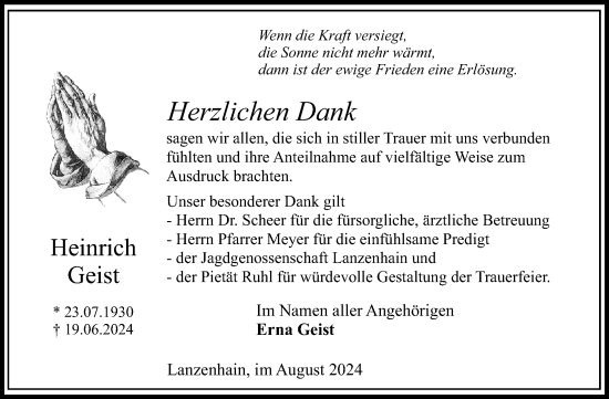 Traueranzeige von Heinrich Geist von Lauterbacher Anzeiger