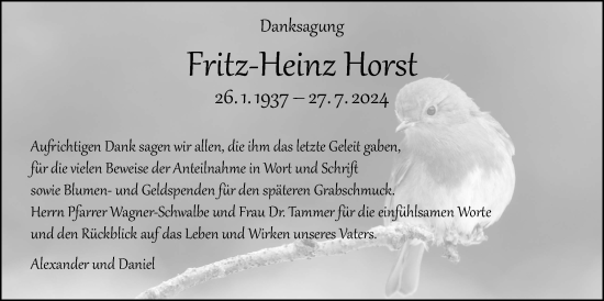Traueranzeige von Heinz-Fritz Horst von Butzbacher Zeitung