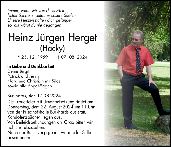 Traueranzeige von Heinz Jürgen Herget von Kreis-Anzeiger