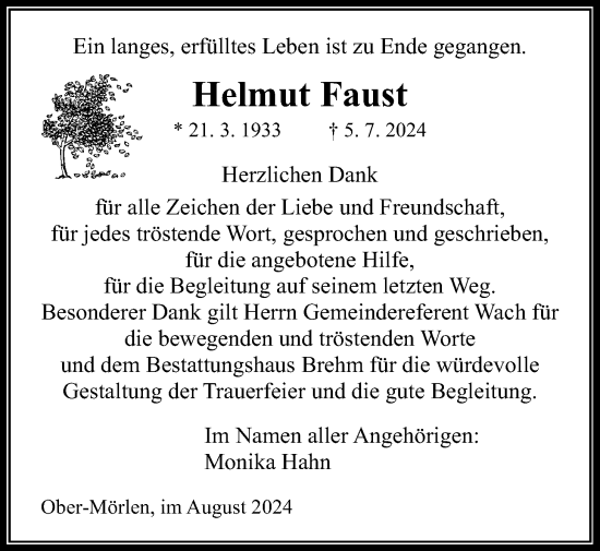 Traueranzeige von Helmut Faust von Wetterauer Zeitung