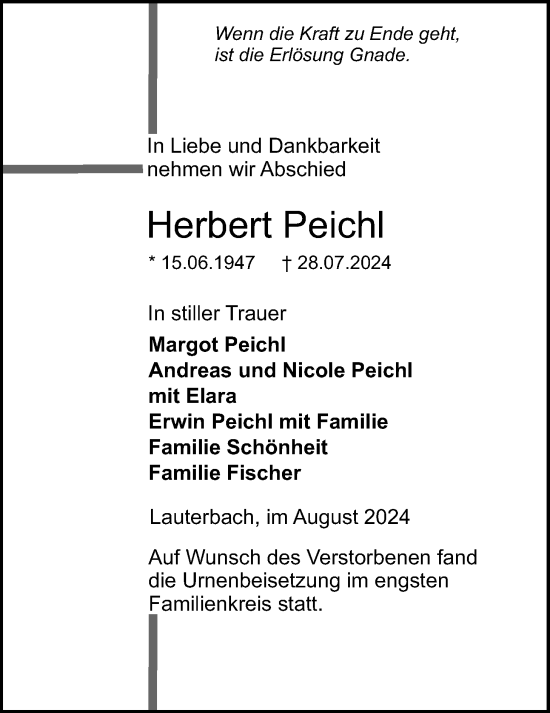 Traueranzeige von Herbert Peichl von Lauterbacher Anzeiger