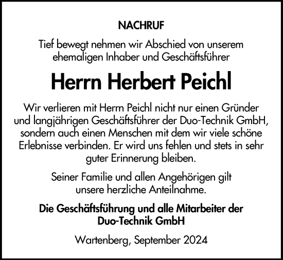Traueranzeige von Herbert Peichl von Lauterbacher Anzeiger