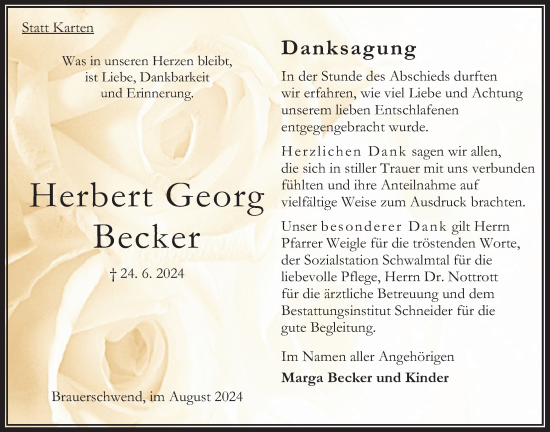 Traueranzeige von Herbert Georg Becker von Oberhessische Zeitung