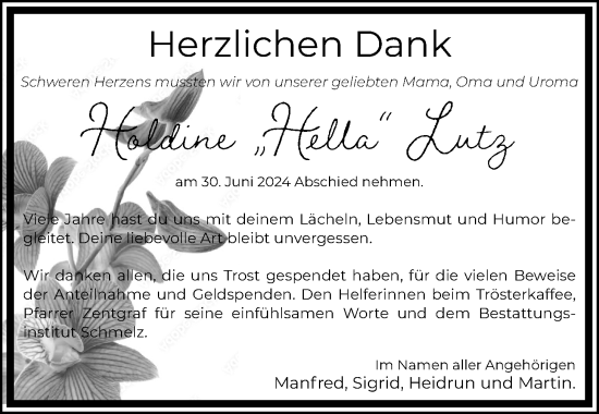 Traueranzeige von Holdine Lutz von Kreis-Anzeiger
