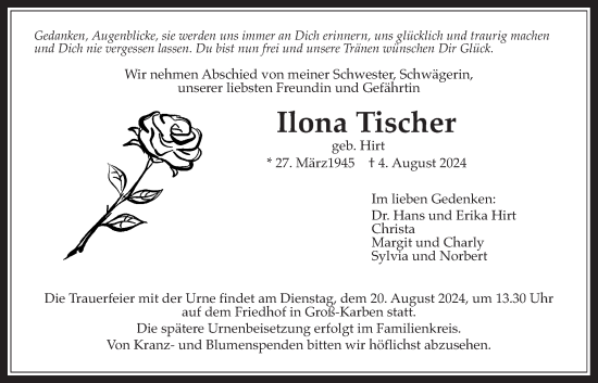 Traueranzeige von Ilona Tischer von Bad Vilbel/Karben