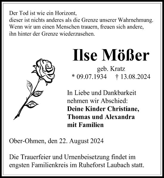 Traueranzeige von Ilse Mößer von Mücker Stimme