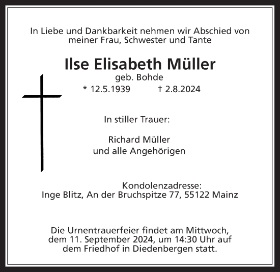Traueranzeige von Ilse Elisabeth Müller 