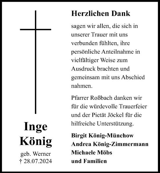 Traueranzeige von Inge König von Wetterauer Zeitung