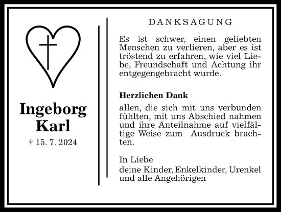 Traueranzeige von Ingeborg Karl von Giessener Allgemeine, Alsfelder Allgemeine