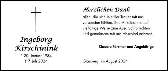 Traueranzeige von Ingeborg Kirschinink 