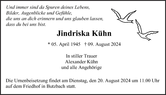 Traueranzeige von Jindriska Kühn von Butzbacher Zeitung