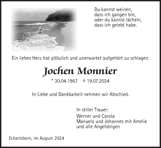 Traueranzeige von Jochen Monnier von Kreis-Anzeiger
