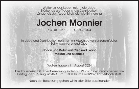Traueranzeige von Jochen Monnier von Kreis-Anzeiger