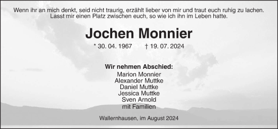 Traueranzeige von Jochen Monnier von Kreis-Anzeiger