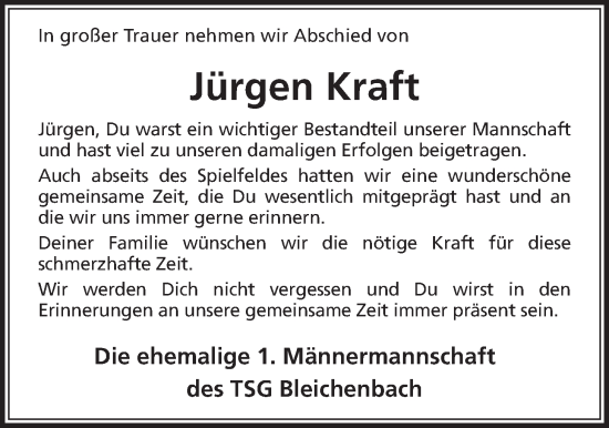 Traueranzeige von Jürgen Kraft von Kreis-Anzeiger