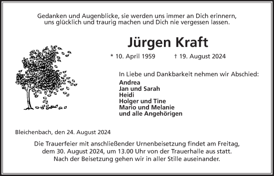 Traueranzeige von Jürgen Kraft von Kreis-Anzeiger