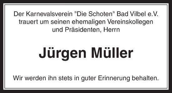 Traueranzeige von Jürgen Müller von Bad Vilbel/Karben